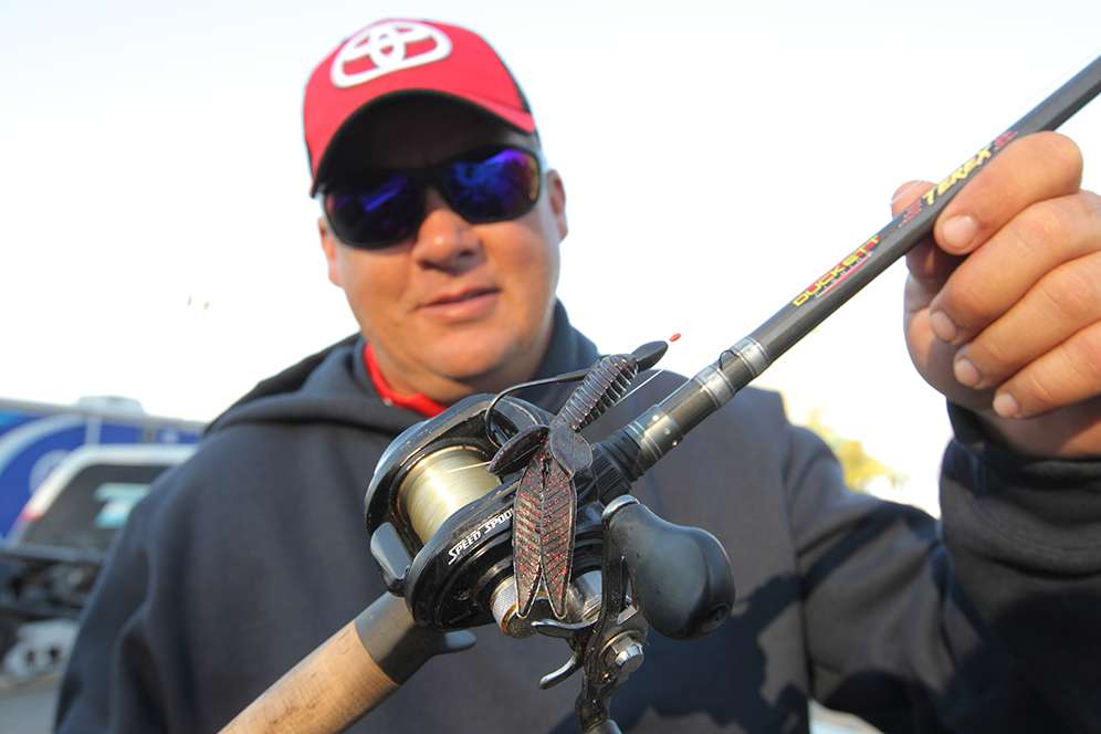 This is one of the Big Show's favorite combos: A Duckett rod paired with a Lew's Speed Spool for punching big jigs through the grass. 