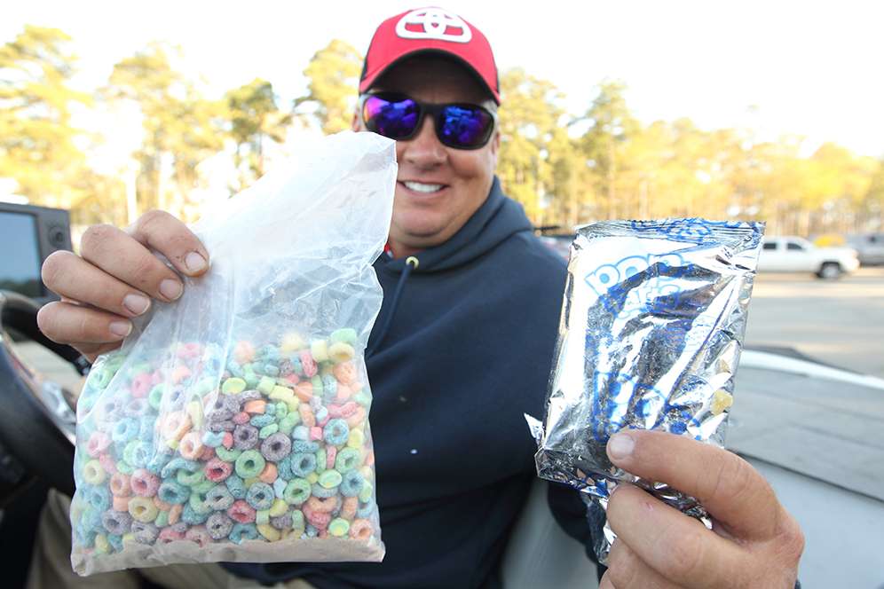 The essentials. Scroggins keeps Fruit Loops with marshmallows and a couple Pop Tarts within easy grasp as well.