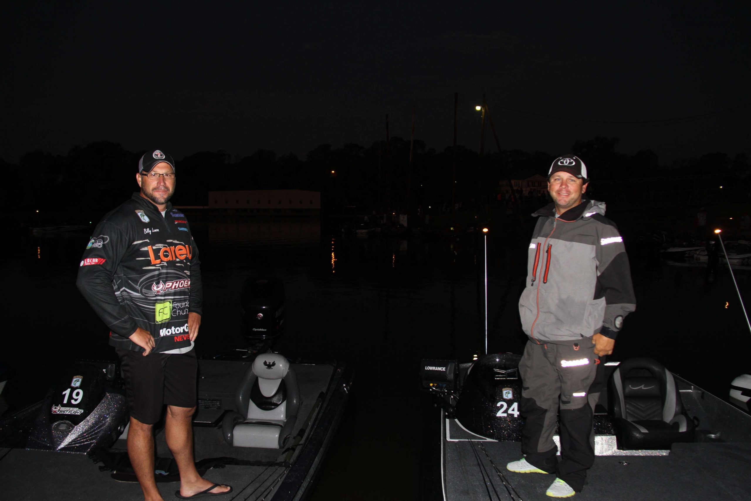 Billy Lemon of Oklahoma and Kyle Glasgow of Alabama are ready to find some bass today.