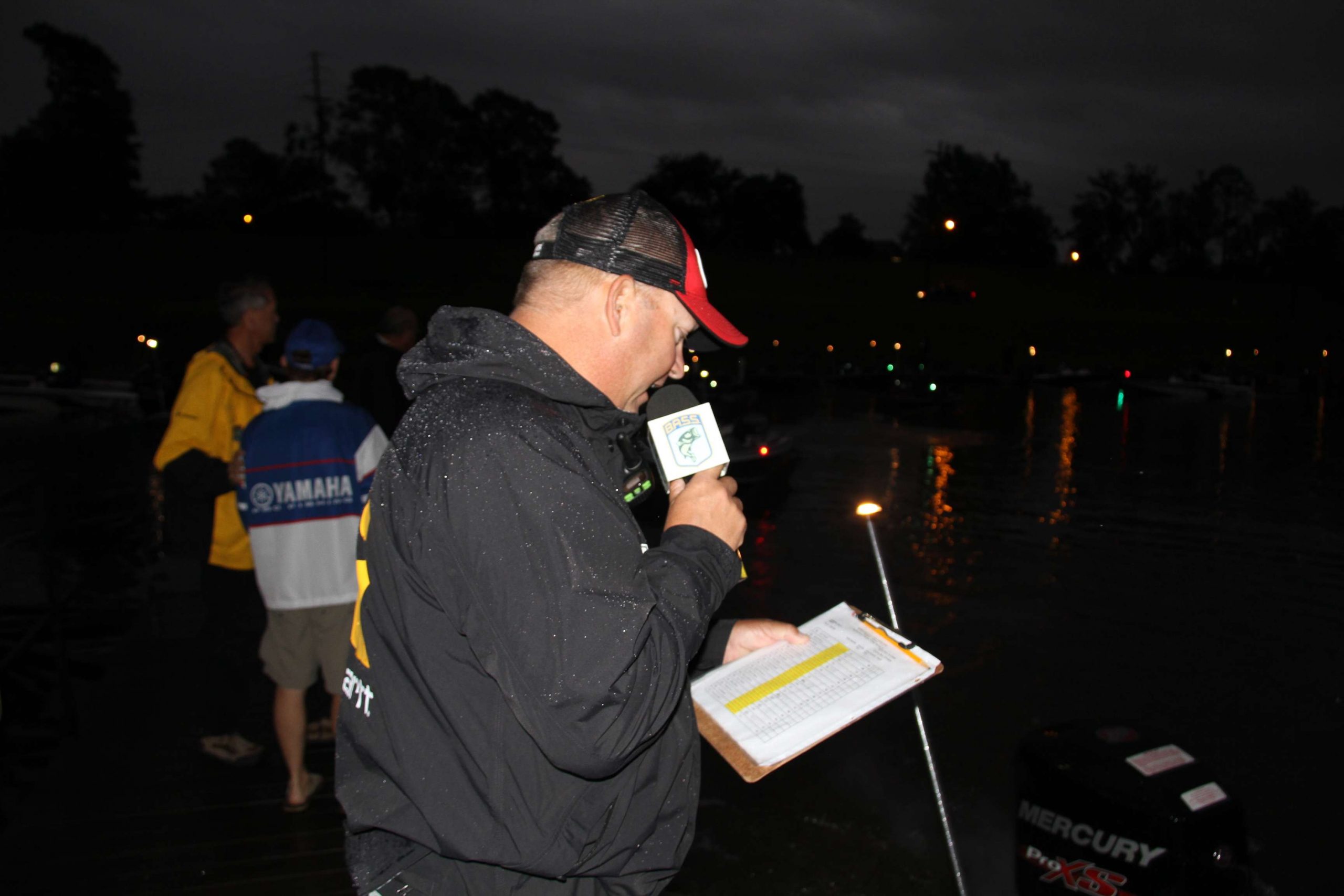 B.A.S.S. Nation Director Jon Stewart calls off anglers' names as they head out on the water.