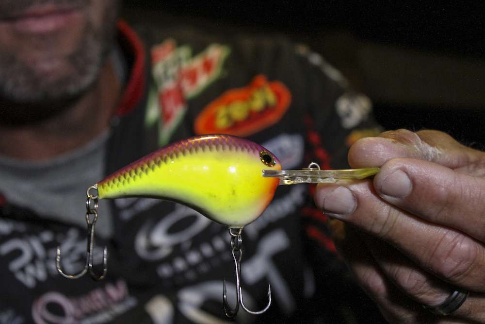 The DT 14 was the shallowest of his selected crankbaits, but the finesse approach at times, makes this bait effective.