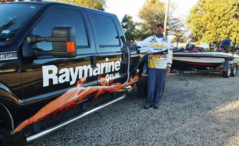 While the boat might be inconspicuous, his Raymarine truck is not.
