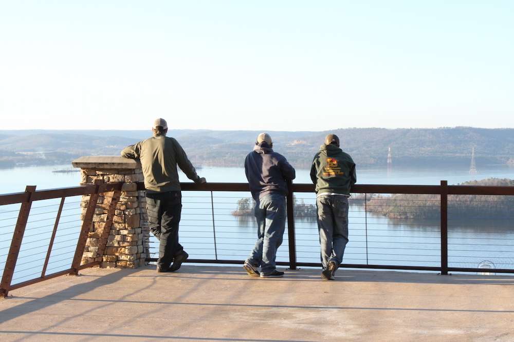 A couple of anglers arrive early and spend some time on the balcony overlooking this week's playing field.