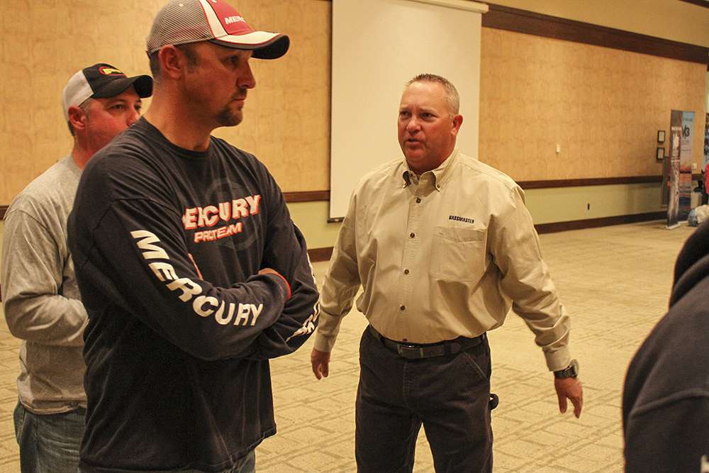 Tournament Director Jon Stewart chats with anglers as they come through the line. There are some familiar faces who competed in the event last year.