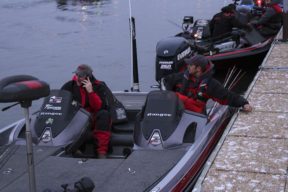 In boat number two are Jeremy Beatty and Clint Benbow, one of the North Carolina teams in this event this week. Benbow fished for NC State University and competed in B.A.S.S. events through the college division. Behind them, boat three also features two former college anglers, Tyler Beam and Eric Self from UNC Charlotte.