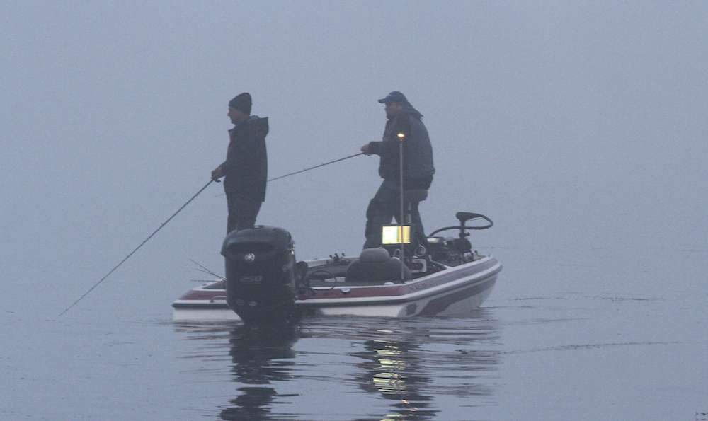 Friday of the Toyota Bonus Bucks Bassmaster Team Championship on Lake Guntersville started with a slight delay due to rain and foggy conditions that created low-light conditions for longer than normal. After roughly a 10-minute delay the field was off, but the weather didn't improve for quite a while.