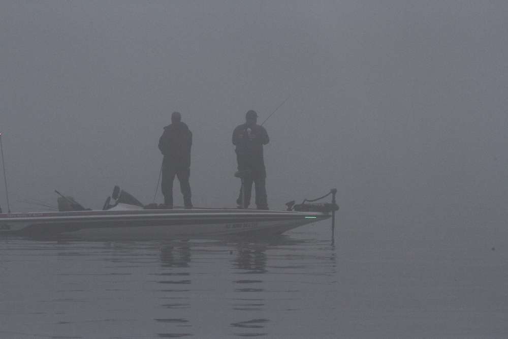 The dense fog settles in even more in this area they were fishing. Behind us was clear for a good distance, but their area was socked in by the fog.