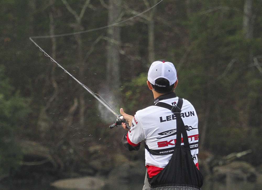 LeBrun also heaves out a cast as both anglers get situated on their spot.
