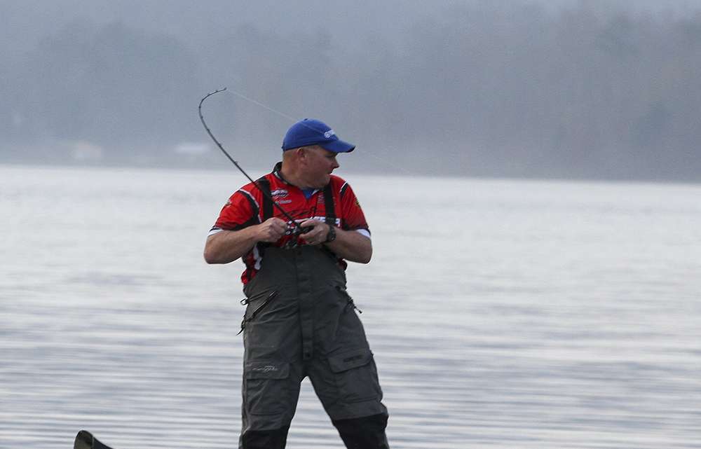 Deaver gets a bass to sniff his jig, but he swings and misses. Hook sets are free, after all. 
