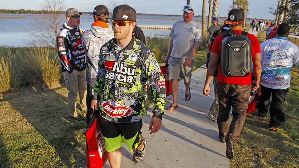 Hunter Shryock heads to the stage. Shryock garnered one of the 40 checks available to pro anglers this week.