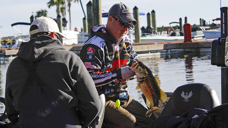 Chad Morgenthaler bags up one of his good fish from Day 2. He punched his ticket to fish on Day 3. The defending champ will undoubtedly be a threat.