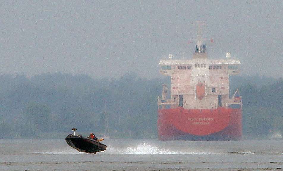 Freighters passing on the St. Lawrence River leave wakes that make riding in bass boats a bone-jarring proposition. 