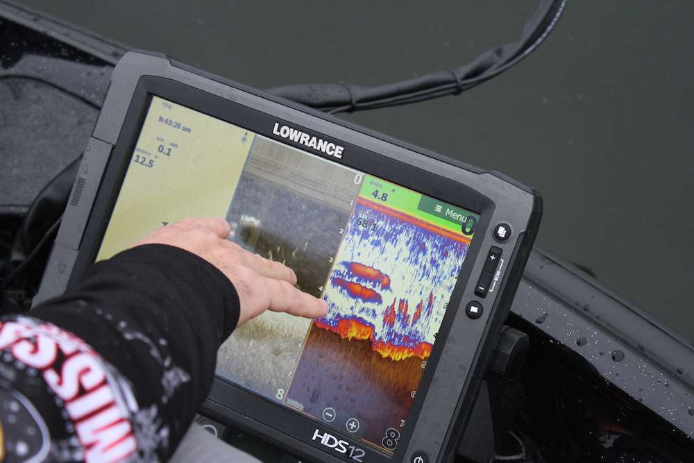 Crews only uses one graph on the front deck of his boat and his go-to setup is a three-panel display that features mapping, down scan and 2D sonar.
