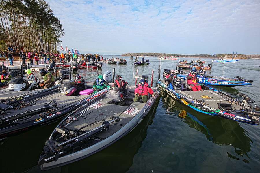 Anglers stage for the start of Day 1 of the Classic. 