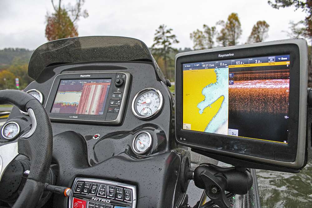 Sonar, SideVision, mapping and DownVision. He says his through-hull sonar will read to depths of 300 feet.