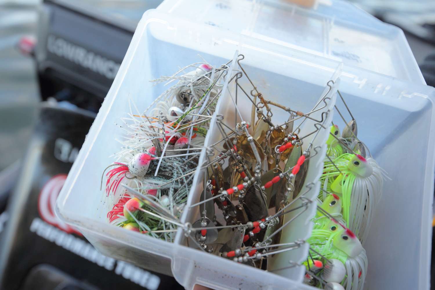 Usually the space holds a box of spinnerbaits. Lee said the boxes seem to fit the area well.