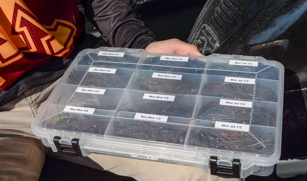 Lo's jig box is organized and ready for the Kissimmee Chain, which is to be his first Open stop of the year. Again, his organization is pretty impressive.