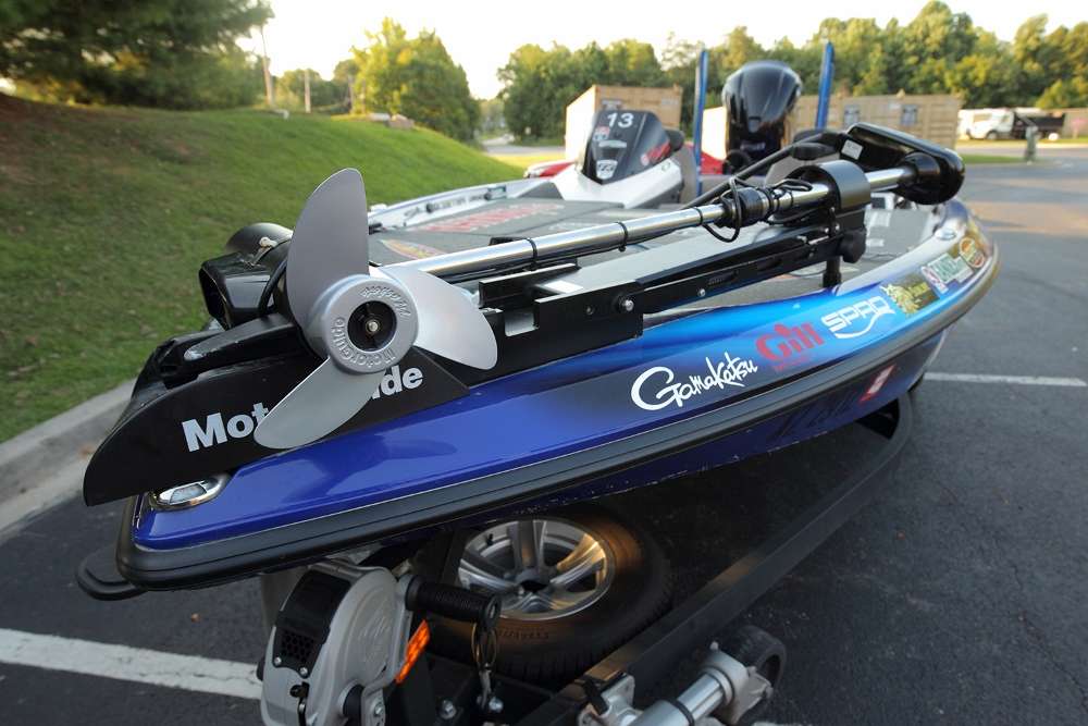 His trolling motor of choice is a Motorguide 109. Rojas uses its for all the basic trolling purposes - and during the 1015 Bassmaster Elite Series event on Lake Guntersville, he used the motor to clear pollen from the water's surface so he could see spawning fish along the shoreline.