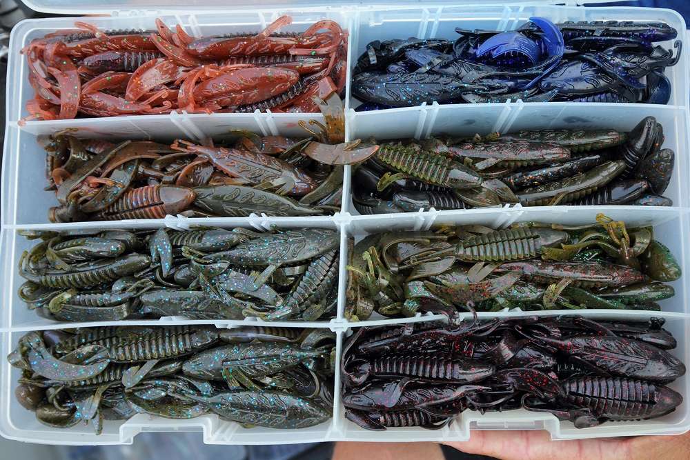 A wide selection of colors helps Rojas pair the perfect trailer with any bait he's using.