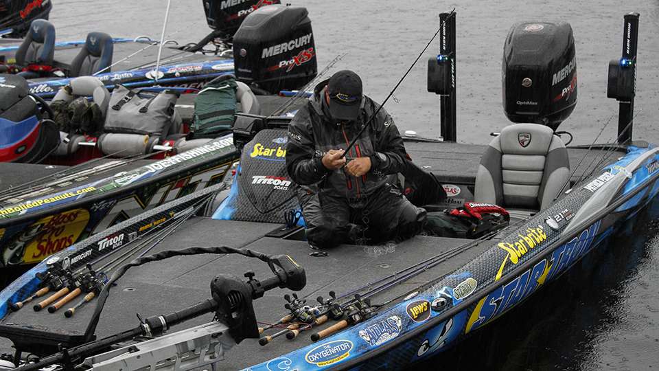 Patrick Pierce has similar thoughts as Swindle and adjusts some tackle and his rods before putting the boat on the trailer.