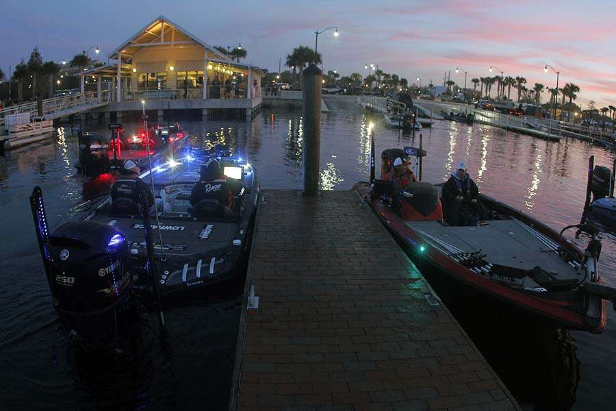 Ish Monroe, left, is moored beside Terry Scroggins. Although the anglers are 9th and 10th place, respectively they are still within striking distance of the win. 
