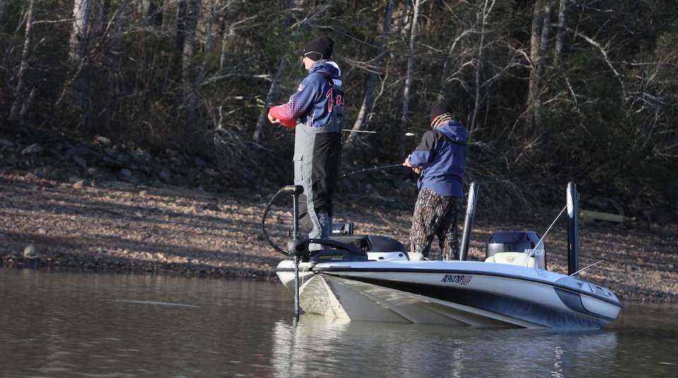 Keeping two crankbaits in the water, USA continues down 45 degree sloping banks. 