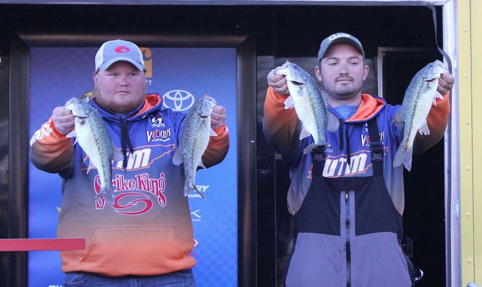 Brandon Koon and Kenneth Parks of UT Martin start the final day weigh-in off of the Carhartt Bassmaster College Series Southern Regional on Lake Martin presented by Bass Pro Shops. Koon and Parks finish 18th with 29-4 for 3 days. 