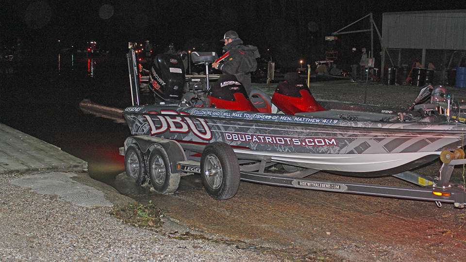 Day 1 of the Carhartt Bassmaster College Series Central Regional on the Atchafalaya Basin starts early on Thursday as teams launch their boats at Bayou Black Marina. Dallas Baptist dumps it in the water.
