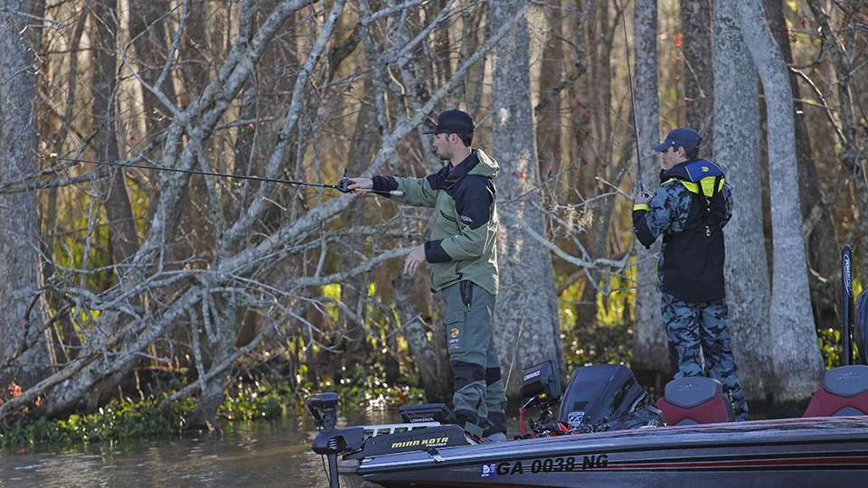 Day 1 of the Carhartt Bassmaster College Series Central Regional on the vast Atchafalaya Basin was stingy for most anglers as the weather front that passed through the last few days left stained water and a lot of it.