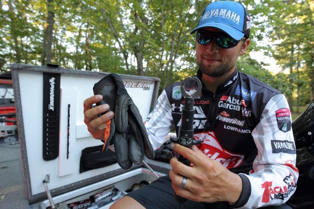 Lucas included a glove and fish grip in his boat for 2015. They came in handy on the tour's northern lakes to grip 