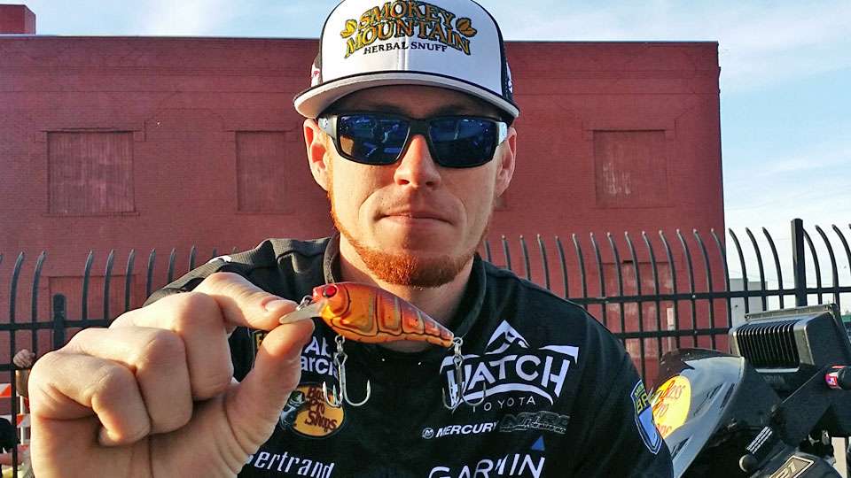 <b>35th: Josh Bertrand</b><br>  A homemade 1/2-ounce vibrating jig (white) and Berkley Pitbull 5.5 crankbait (special red craw) were Josh's two key baits. He fished the lower lake, transitional rock in less than 5 feet.