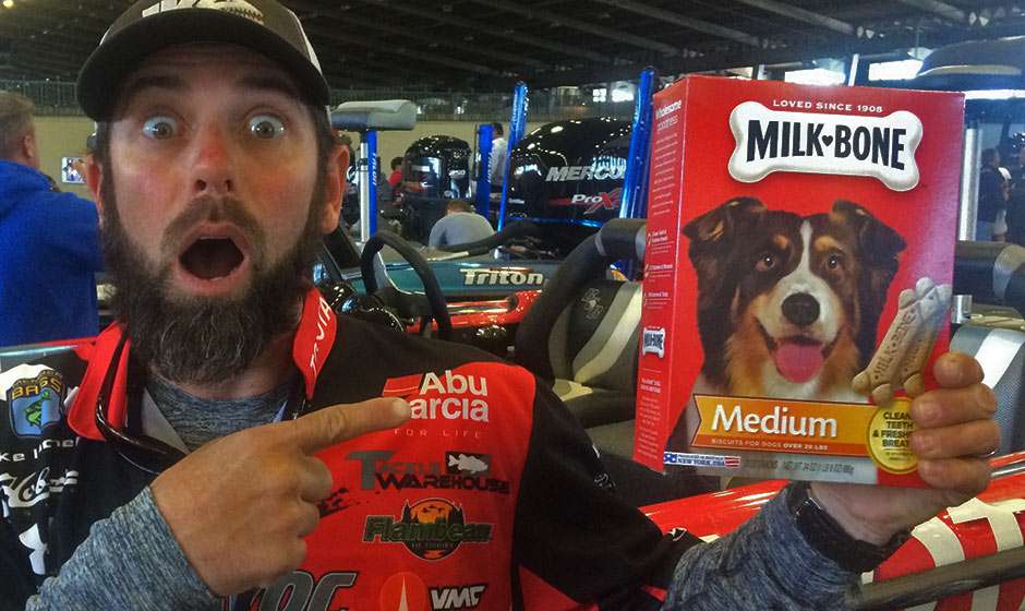 Speaking of lucky edibles, Mike Iaconelli hopes to appease the dog god and fishing god â they are one in the same â so heâs taking some dog treats on the water in case he runs into the barking golden retriever he offended last time on Grand. (Look for his video apology during the LIVE and the weigh-in shows.)