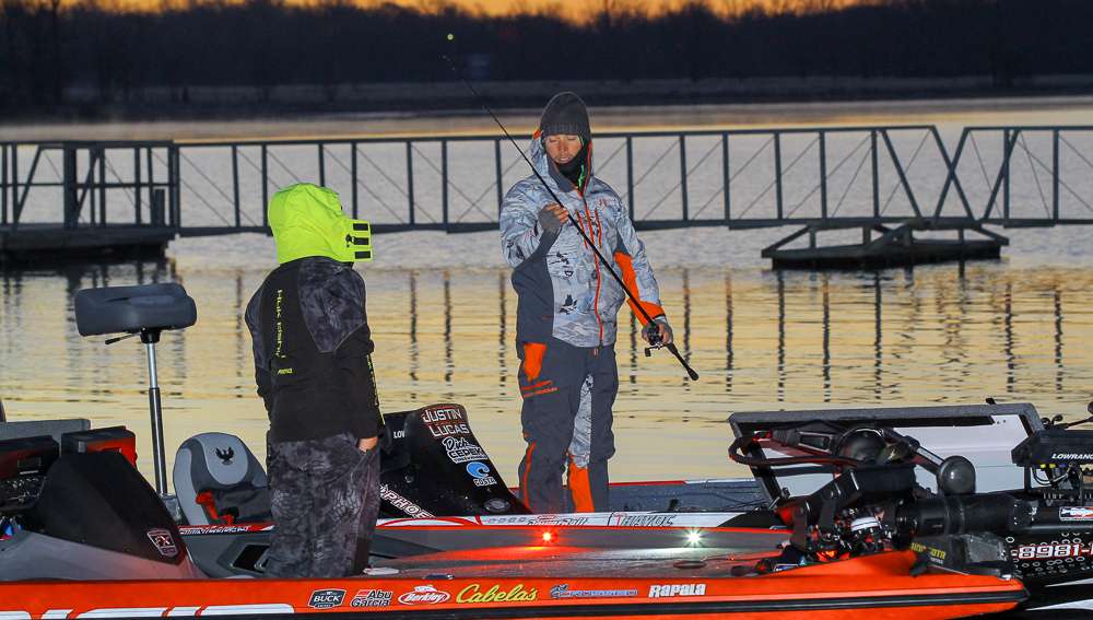 Meanwhile Justin Lucas and Brandon Palaniuk chat. Maybe about Brandon's new red wrap on his boat? 