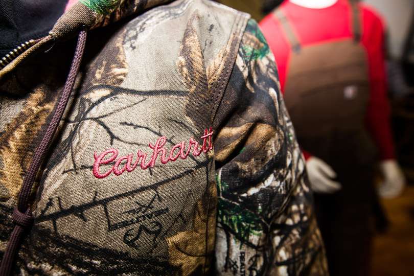 Carhartt brought on the pink. They're also loaded down with prizes, handouts and promotions. 
