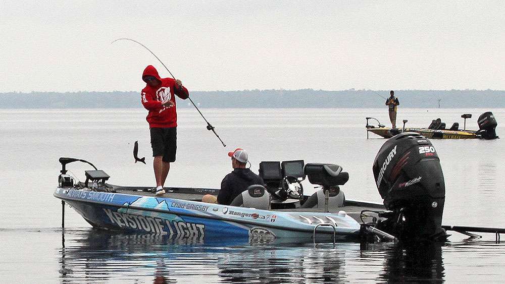 Chad Grigsby brings a small one aboard. It immediately went back into the water. 