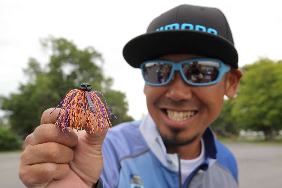 Iyobe is all smiles for his line of colorful jigs.