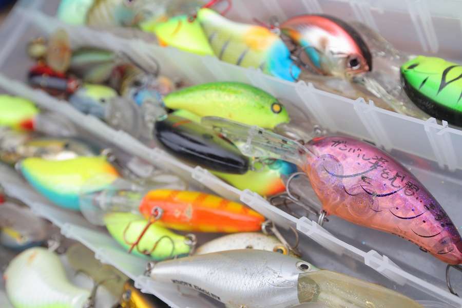 Iyobe's crank collection included crankbaits from different countries and in different colors.