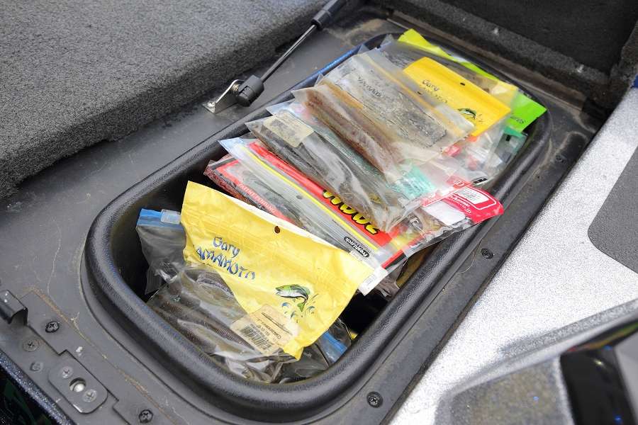 The boat's day box held important plastics that Iyobe wanted near for tournament fishing.
