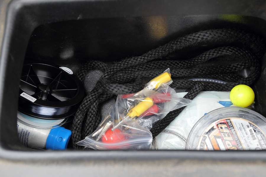 The small box in front of the passenger seat held sunblock, extra line, rope and some emergency items.