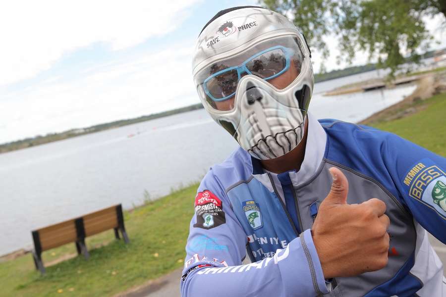 Iyobe kept this intimidating face mask for boat rides in extreme conditions.