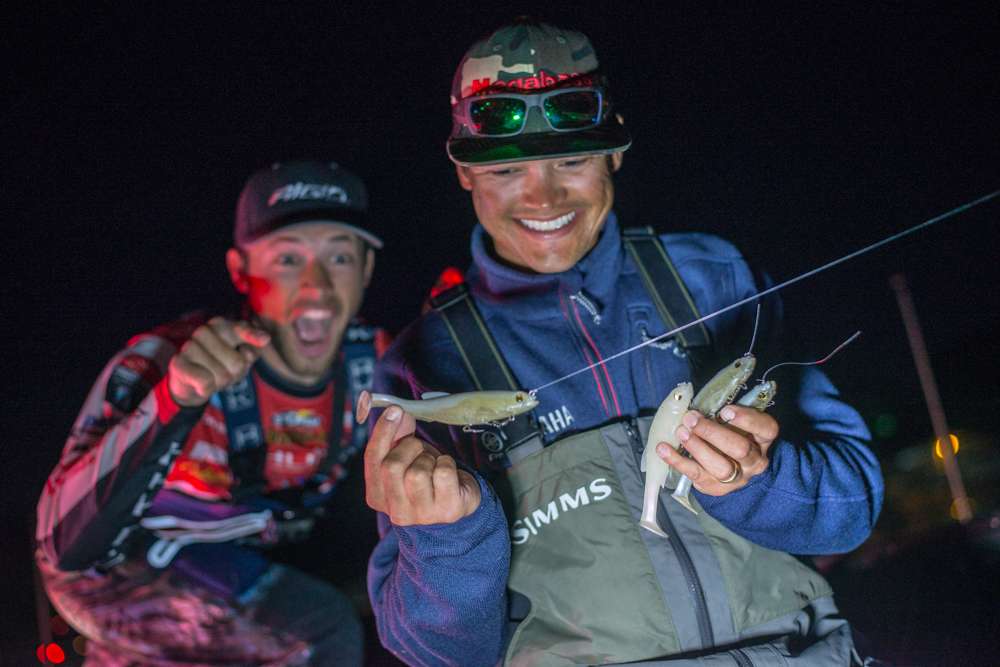 <b>3. Chris Zaldain, 58-12</b><br> For Zaldain, the two lakes fished completely different. On Bull Shoals he targeted spawning bass in shallow buckbrush with a 6-inch hand-poured worm that was half purple and half brown, imitating a bluegill. He fished it on a drop shot rig with a short leader, so the bait, which floats, would stay right in front of the fish, 4 to 6 inches off the bottom. At Norfork, especially on the first day, not as much the final day, Zaldain discovered the bass would chase a lure, so he used a Megabass Magdraft 6-inch swimbait in a whiteback shad pattern. âThe beauty of that swimbait is the magnet that holds that treble hook in place underneath it,â Zaldain said âThe hookup ratio is awesome.â