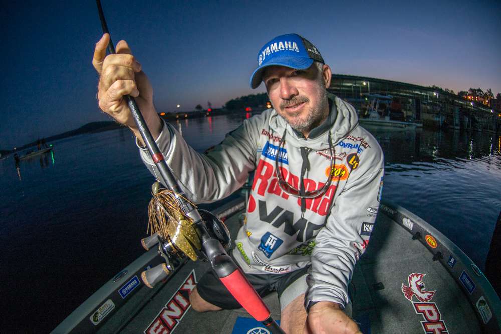 <b>1. Randall Tharp, 61-10 </b><br> He was essentially a one-lure angler, varying only the weight of his 4x4 Randall Tharp Signature Series jig between a half-ounce and 5/8ths. Tharp used a golden craw color pattern in the jig and trailed it with a green pumpkin Zoom Big Salty Chunk. The heavier jig was important the last two days, after Tharp realized the fish wanted something with a faster fall-rate. âI caught everything in 5 feet or less,â he said. âGenerally the bigger ones were dirt shallow.â
