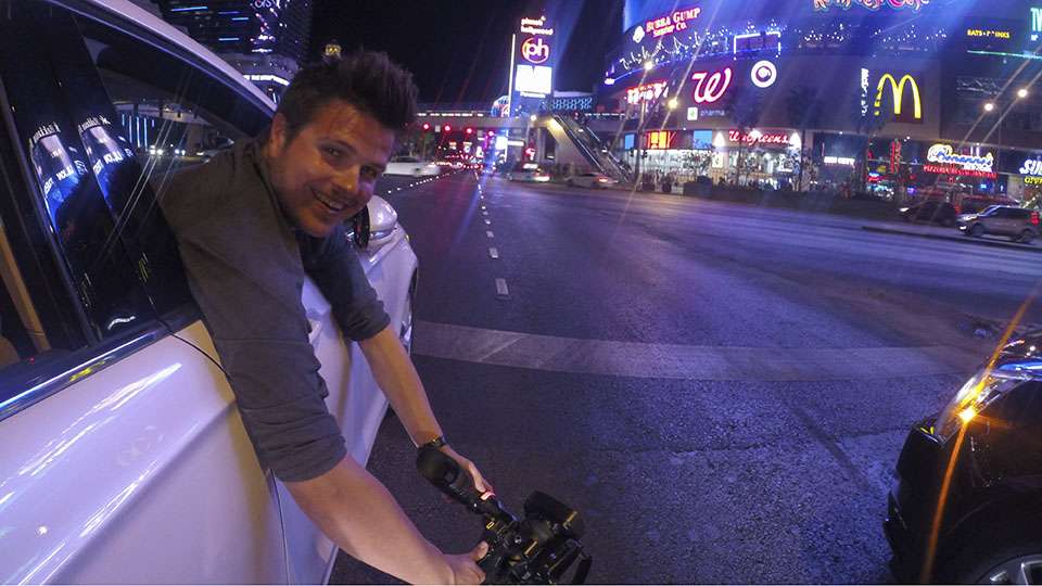 At a red light Oliver gets a new angle of the street view as we roll down the strip.