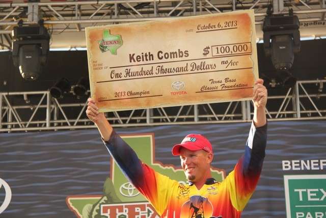 In the end, Texas angler Keith Combs became the only two-time winner of the Toyota Texas Bass Classic. He landed the big paycheckâ¦
