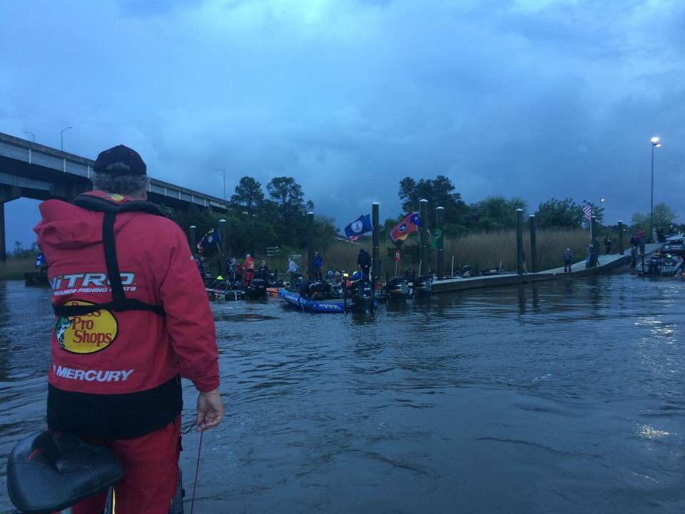 Marshals, anglers and tournament staff alike waited at the launch site as the storm moved through the area.