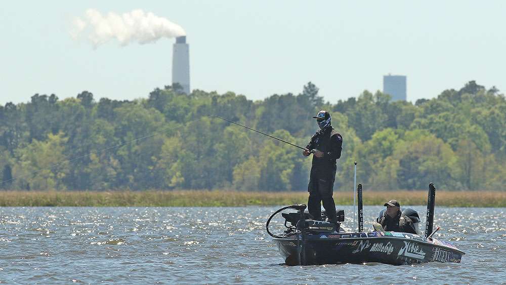 While most of the anglers stayed shallow, Jocumsen stayed in the same area. The smoke stack giving an idea that the ride back would be difficult.
