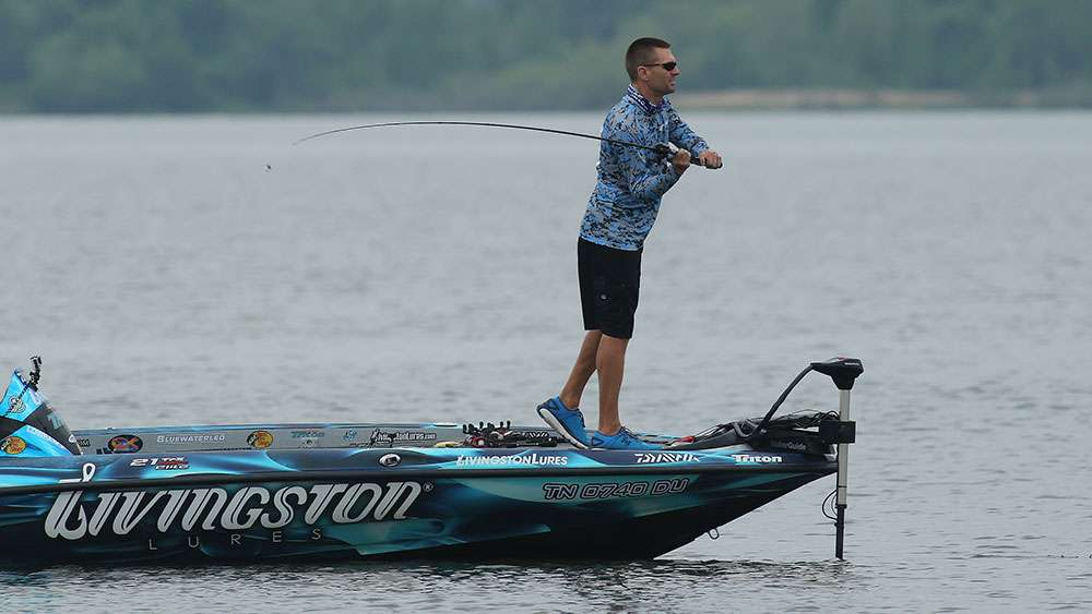 Randy Howell works hard near the take-off in early action of Day 1 of the Academy Sports + Outdoors Bassmaster Elite at Wheeler Lake.