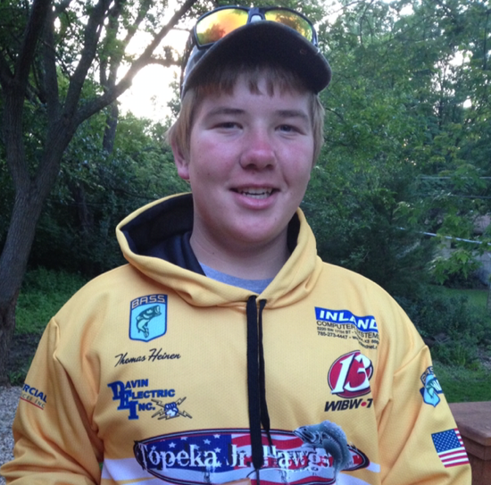 <b>Kansas: Thomas Heinen</b><br>
Heinen is a member of the Capitol City Bass Hawgs and has earned four wins, including a first-place finish in the Kansas State Youth Finals Championship. Heinen is also an active member of Fishing Futures and volunteers his time at boat shows.
