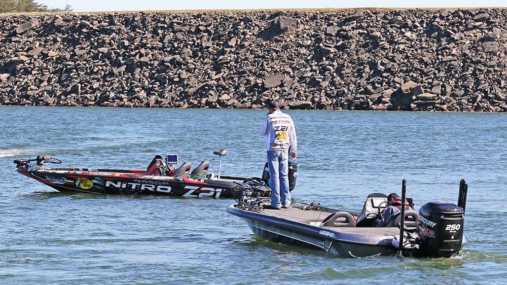 Elite Series pro Jason Williamson recognizes the Nitro Z21 boat wrap, and is baffled at how his rig pulled free from the docks. 