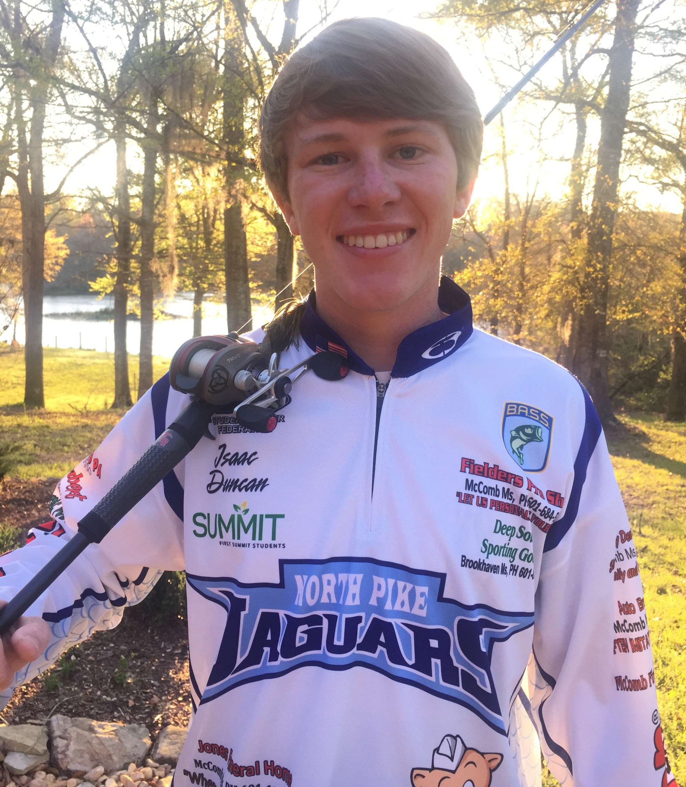 <b>Mississippi: Isaac Duncan</b><br>
Duncan of Summit, Miss., is a member of the North Pike Fishing Team. He met with the U.S. Forestry Service biologist in late 2015 and became a volunteer at Okhissa Lake. Duncan learned that the current survey (shocking) only shows shallow fish and the biologist needed more creel information. He is working to collect creel information that will help the biologist make decisions on what the lake needs to grow quality bass. 
